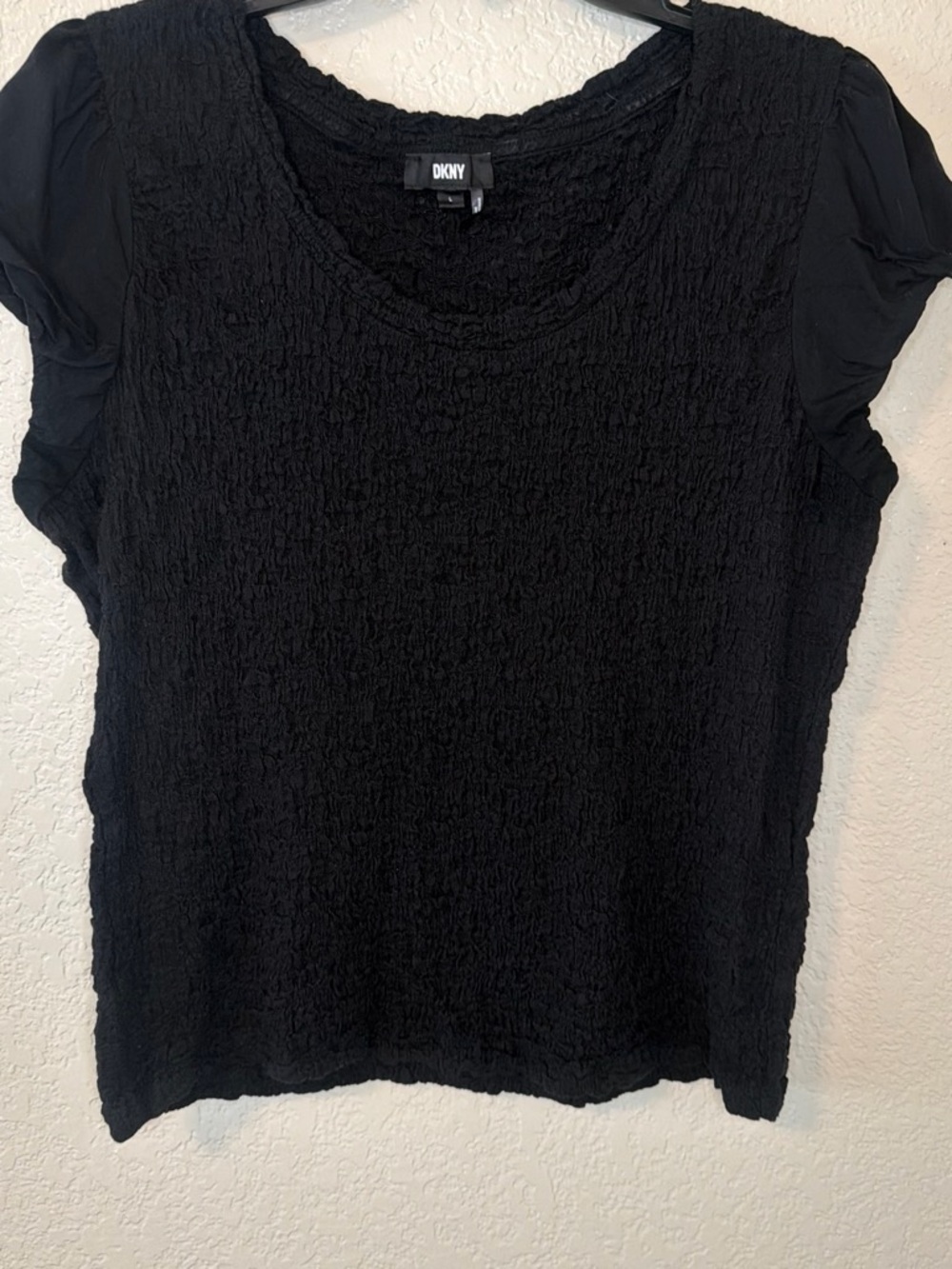 DKNY Black Short Sleeve Textured Scoop Neck Top